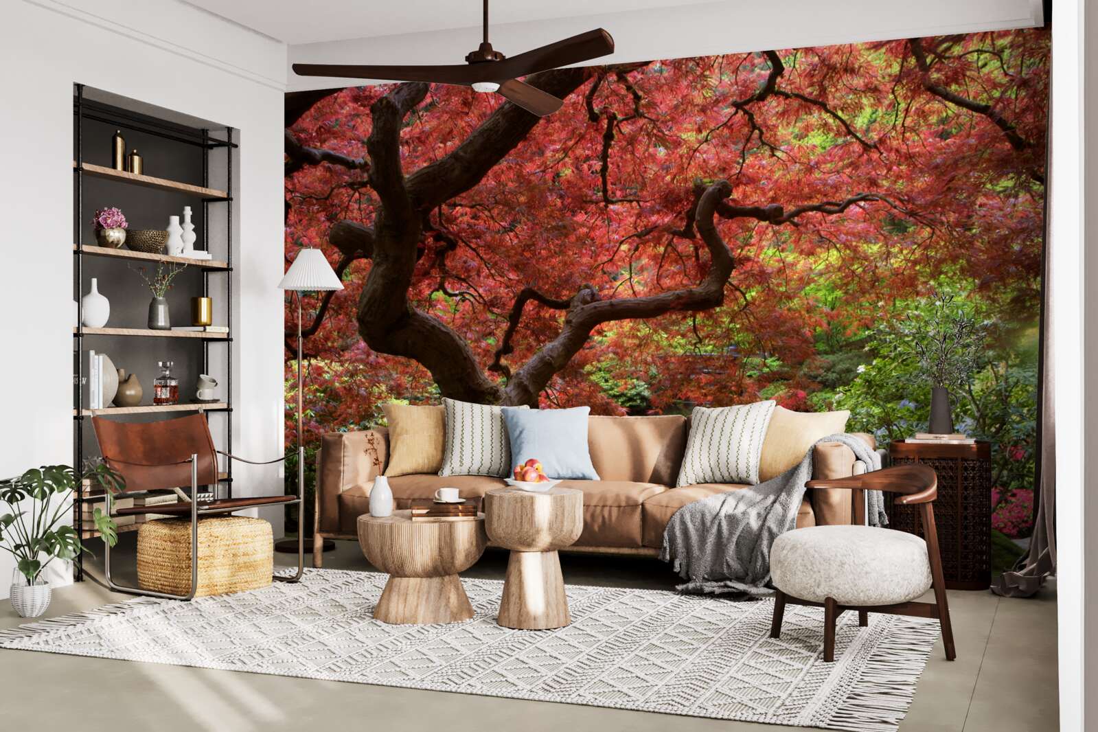 Fototapet arțar japonez lângă iaz în toamnă