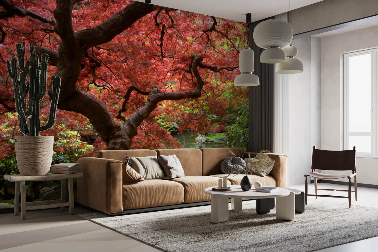 Fototapet arțar japonez lângă iaz în toamnă