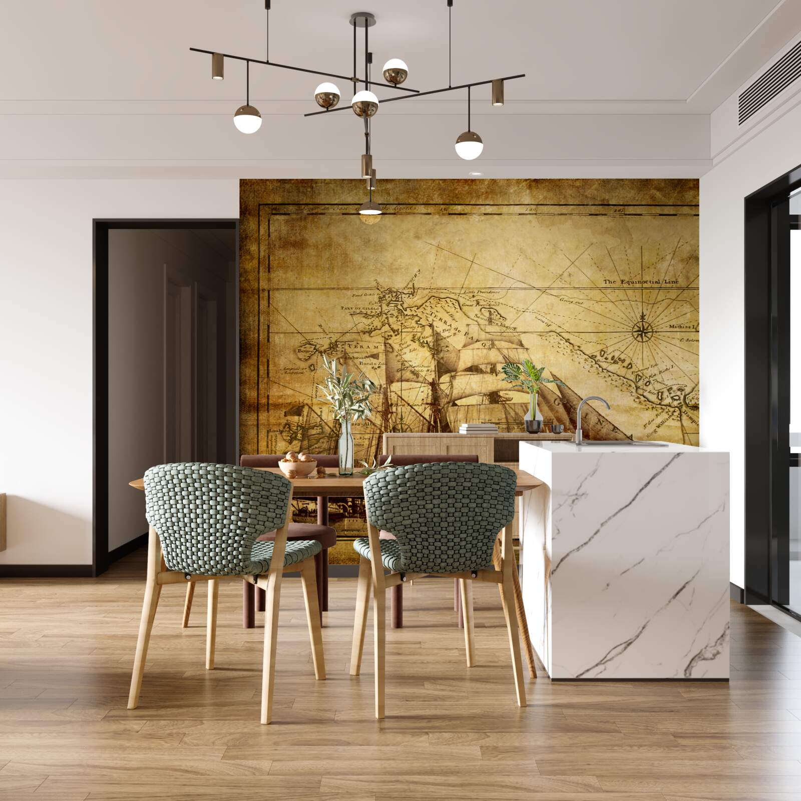 Fototapet navă cu pânze pe pergament