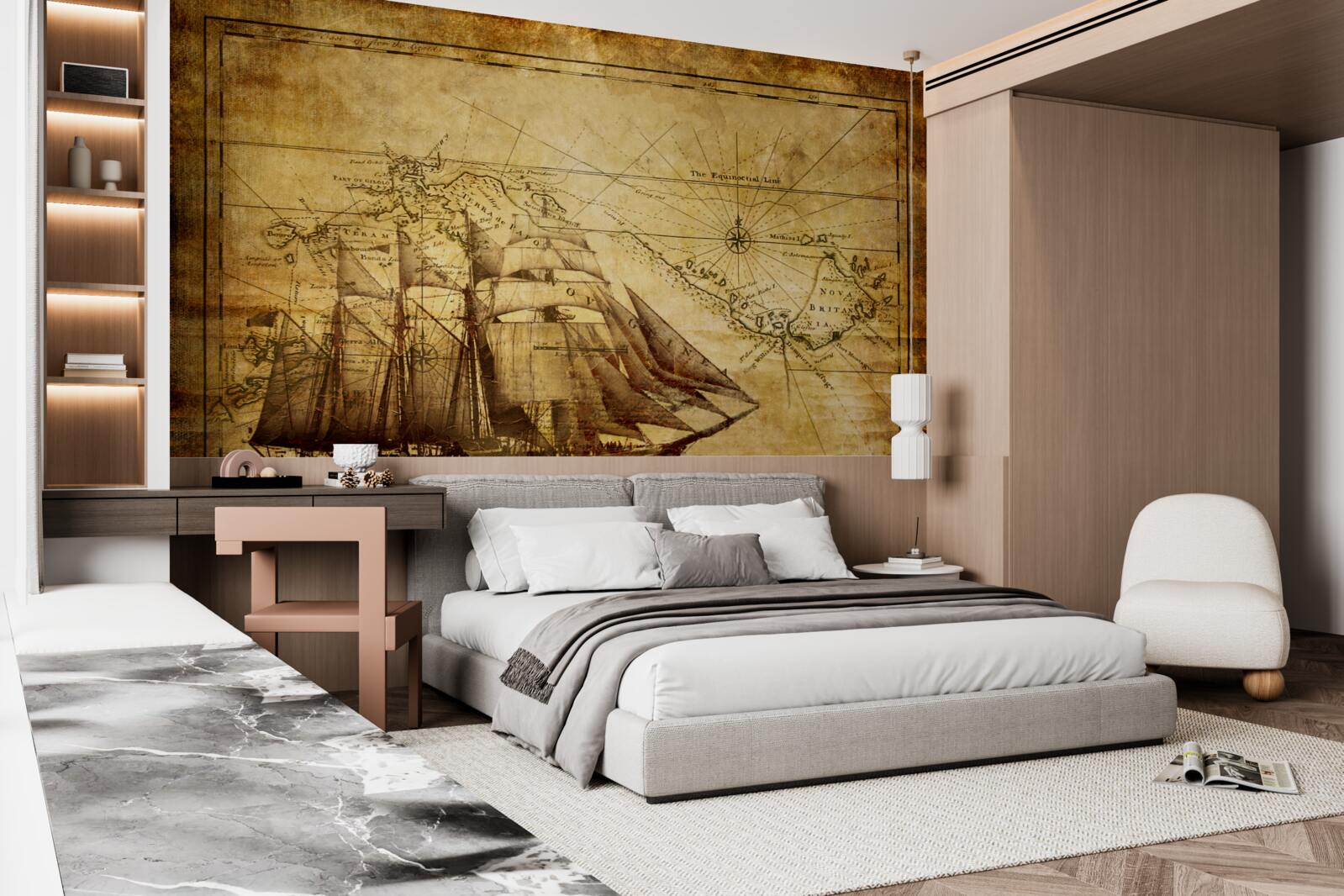 Fototapet navă cu pânze pe pergament