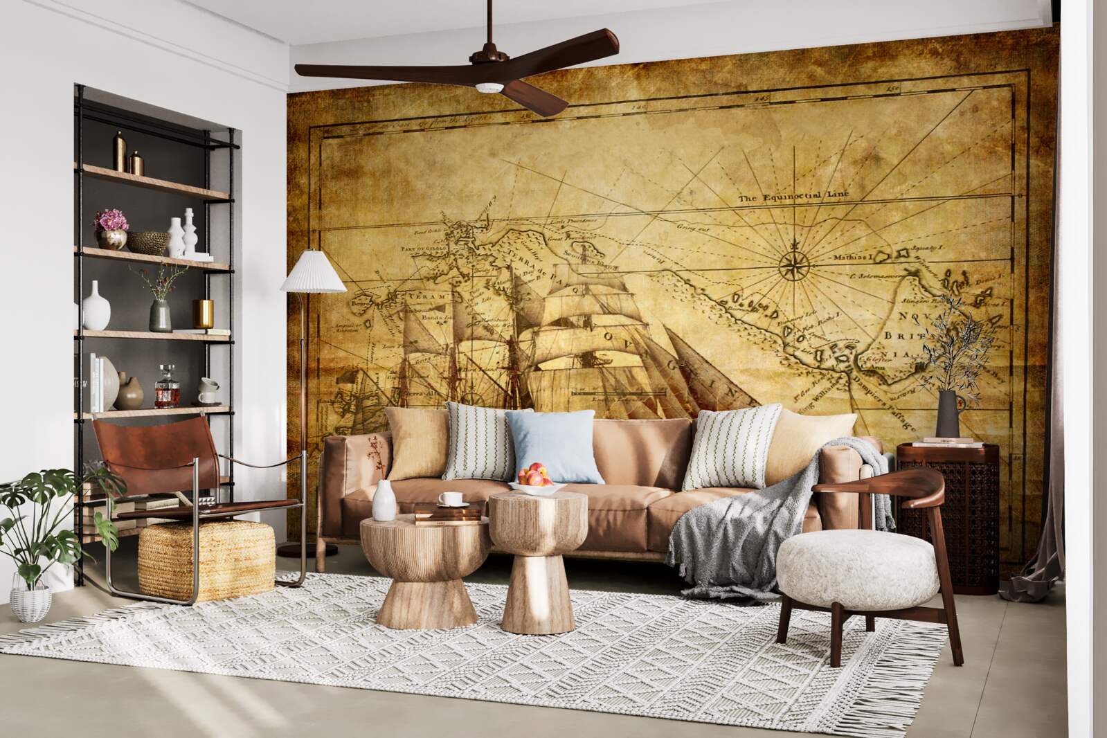 Fototapet navă cu pânze pe pergament