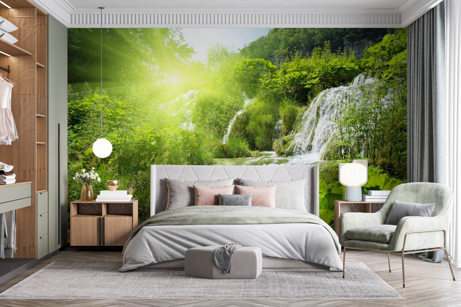 Fototapet o cascadă misterioasă într-o pădure de munte