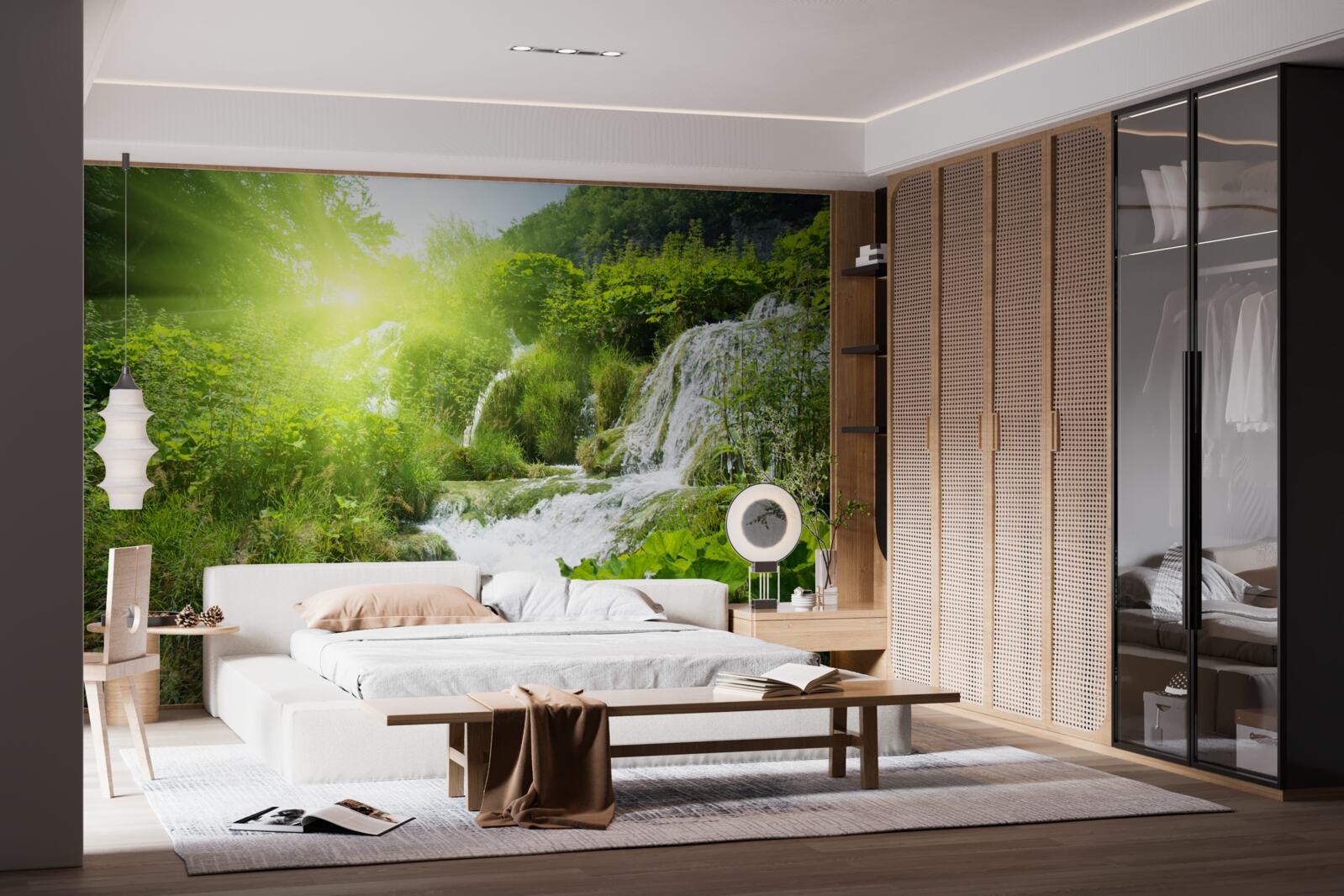 Fototapet o cascadă misterioasă într-o pădure de munte