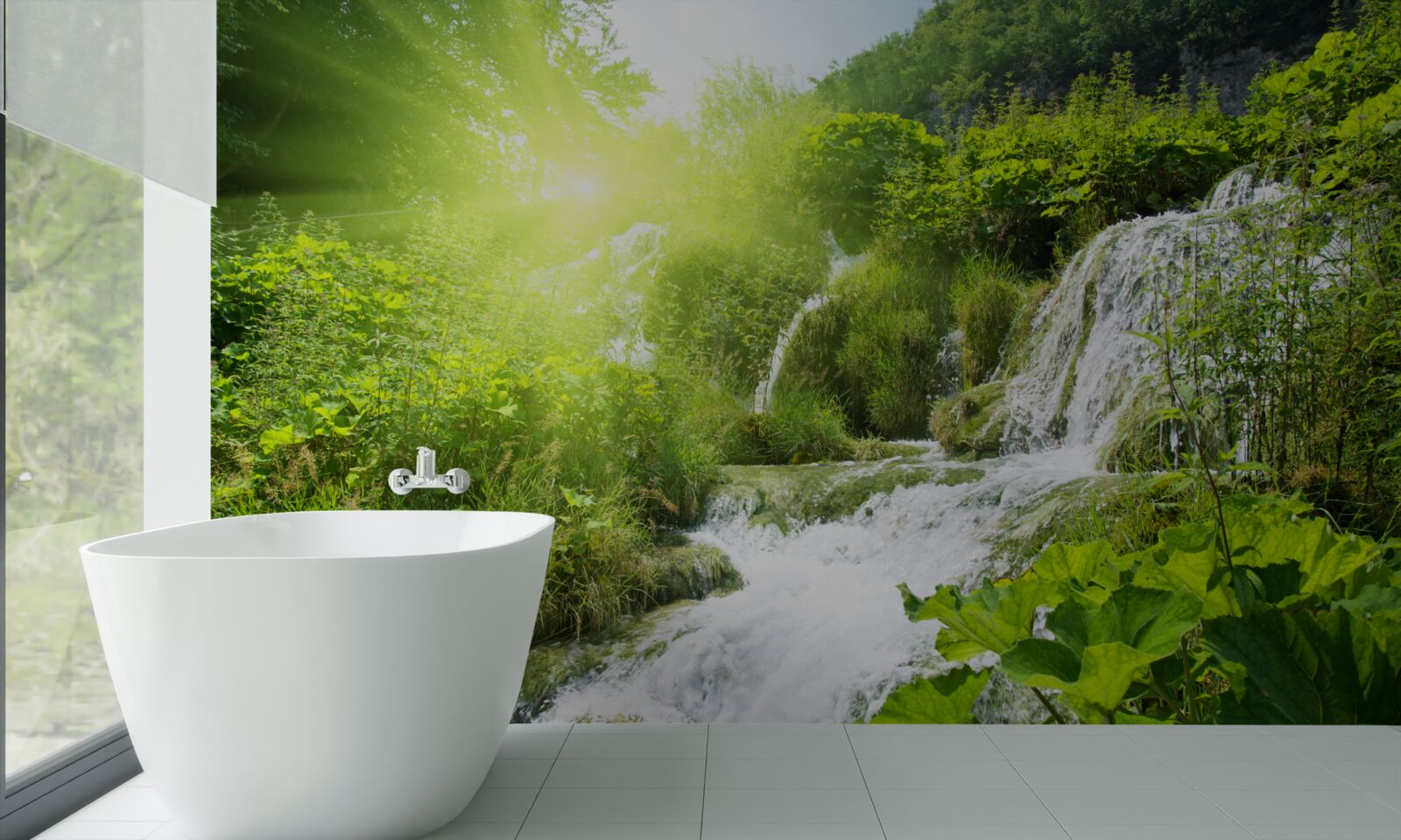 Fototapet o cascadă misterioasă într-o pădure de munte