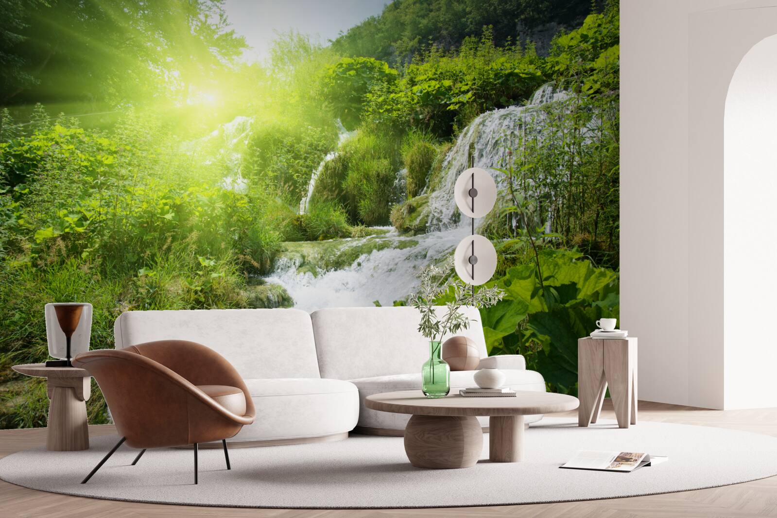 Fototapet o cascadă misterioasă într-o pădure de munte