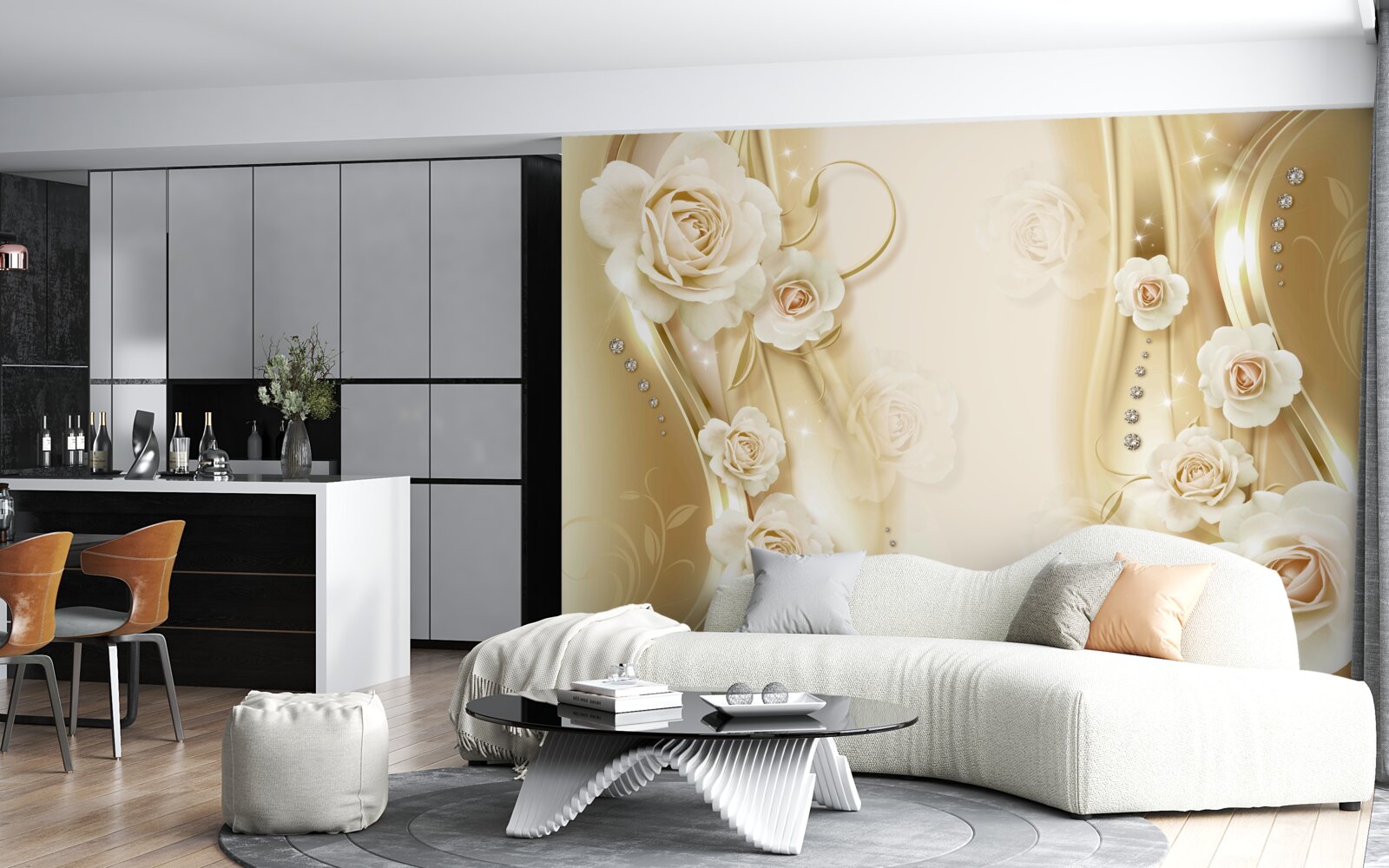 Fototapet trandafiri albi pe un fundal maro