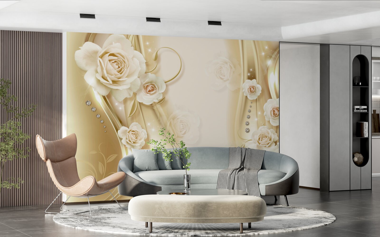 Fototapet trandafiri albi pe un fundal maro