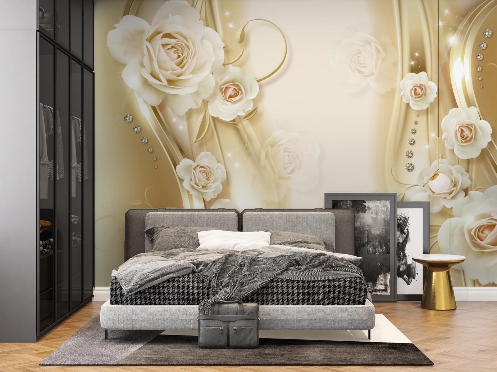 Fototapet trandafiri albi pe un fundal maro