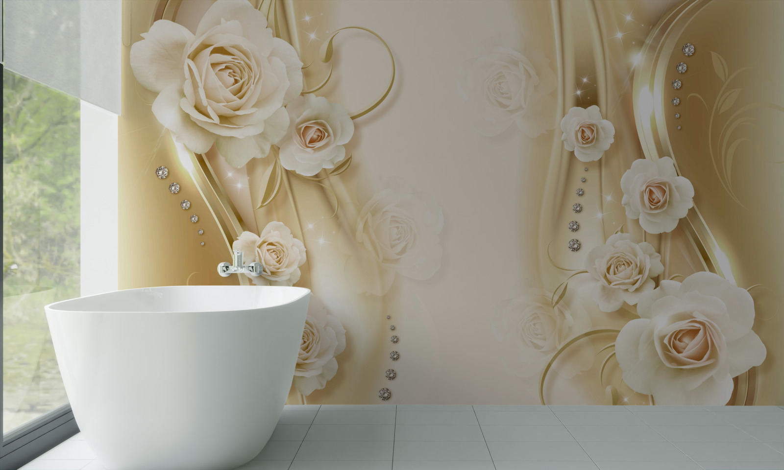 Fototapet trandafiri albi pe un fundal maro