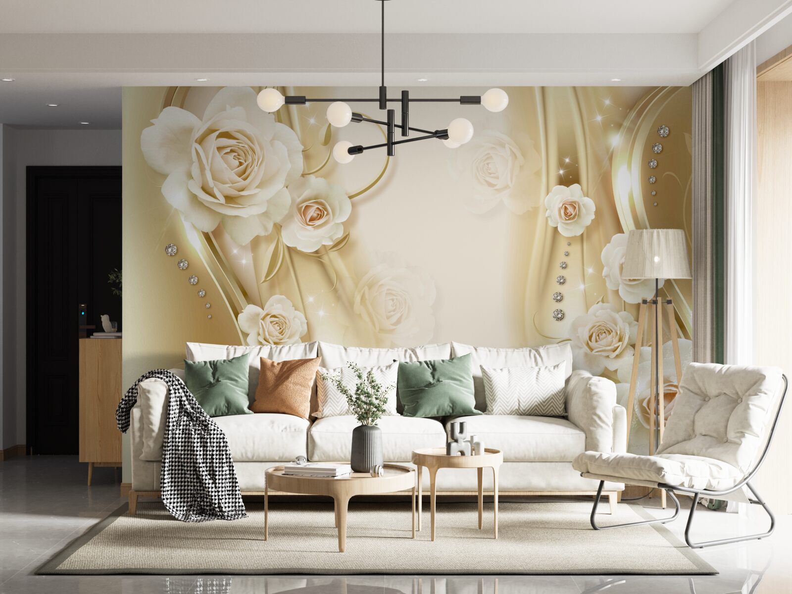 Fototapet trandafiri albi pe un fundal maro