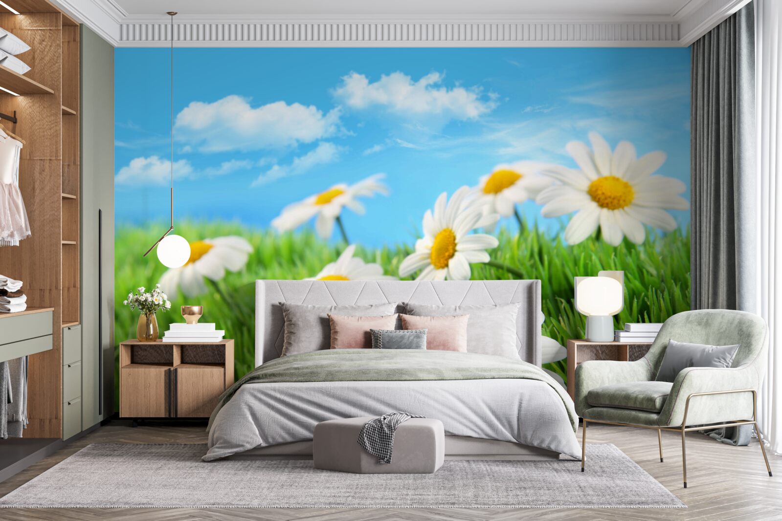 Fototapet Margarete de pajiște albe ca zăpada