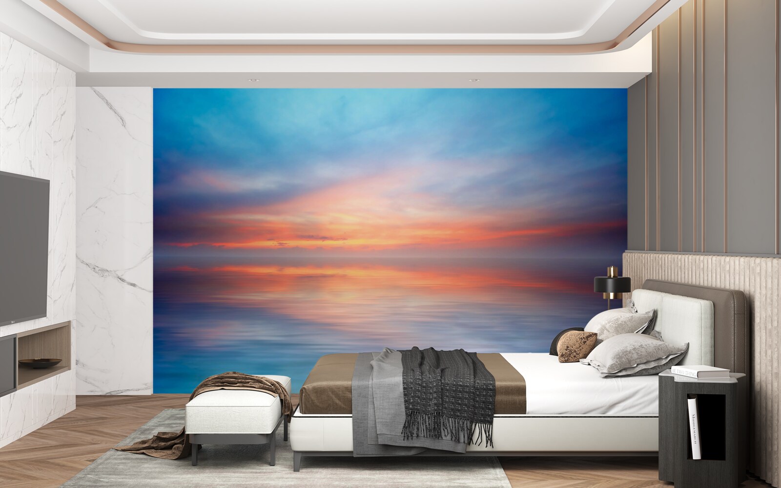 Fototapet apus de soare calm pe mare