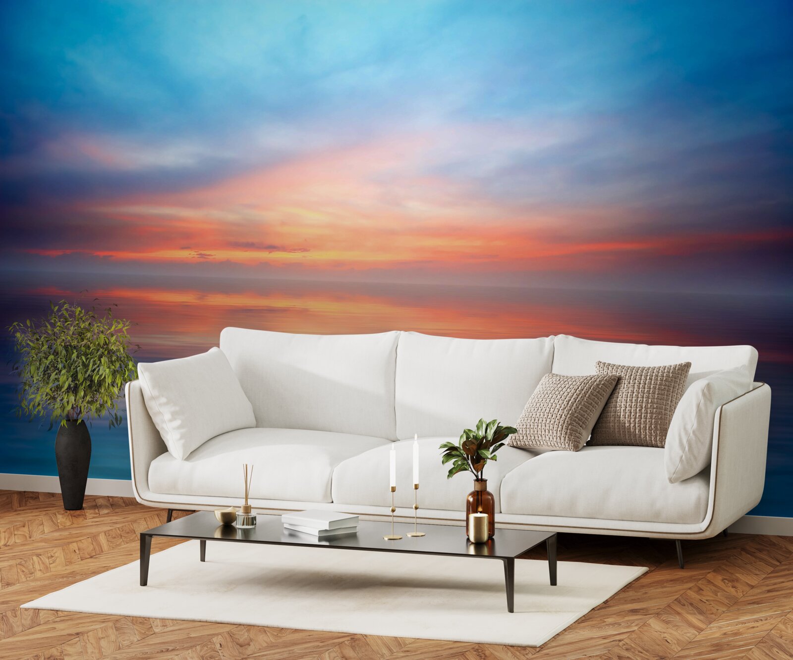 Fototapet apus de soare calm pe mare