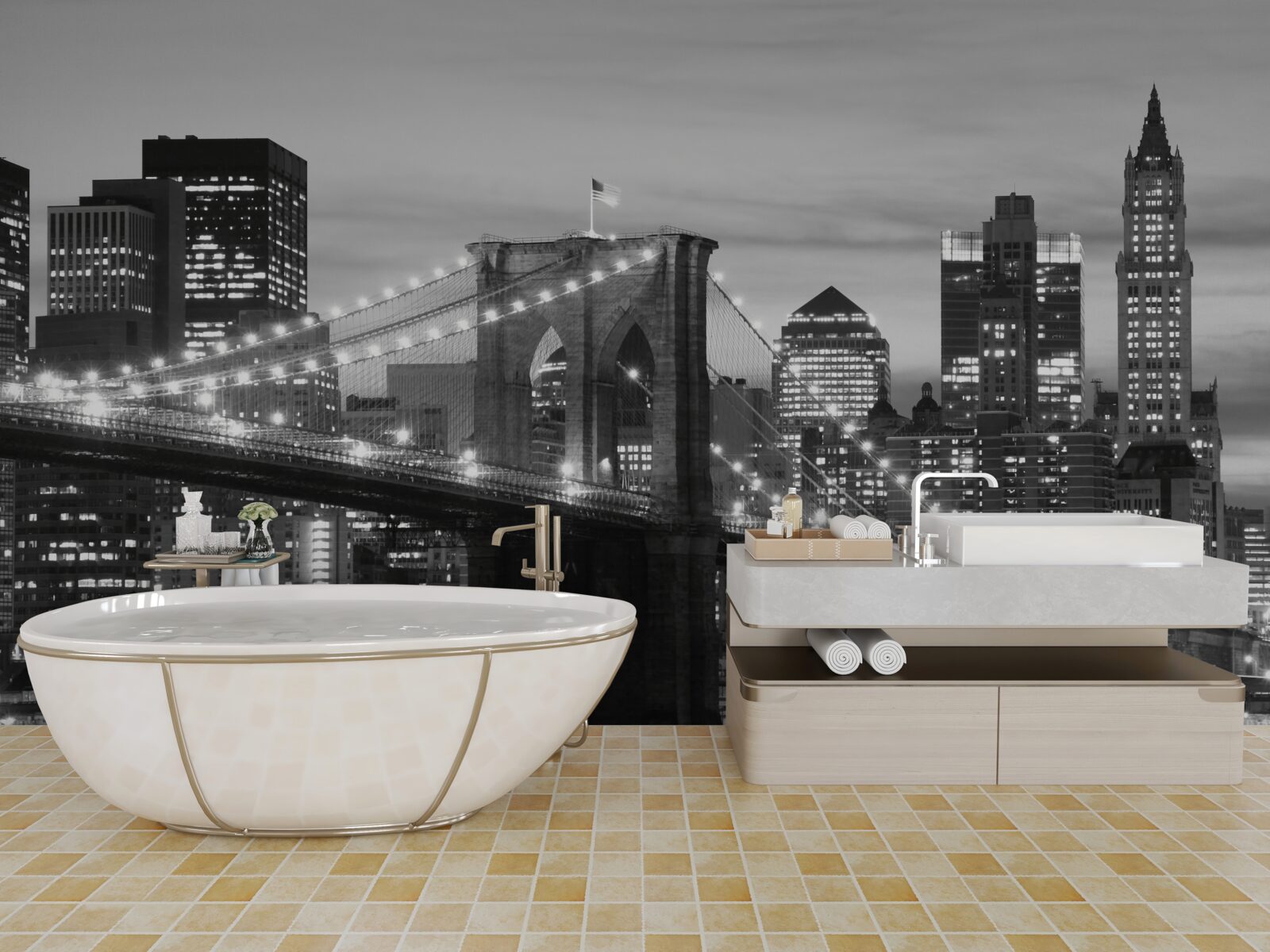 Fototapet podul brooklyn în alb și negru