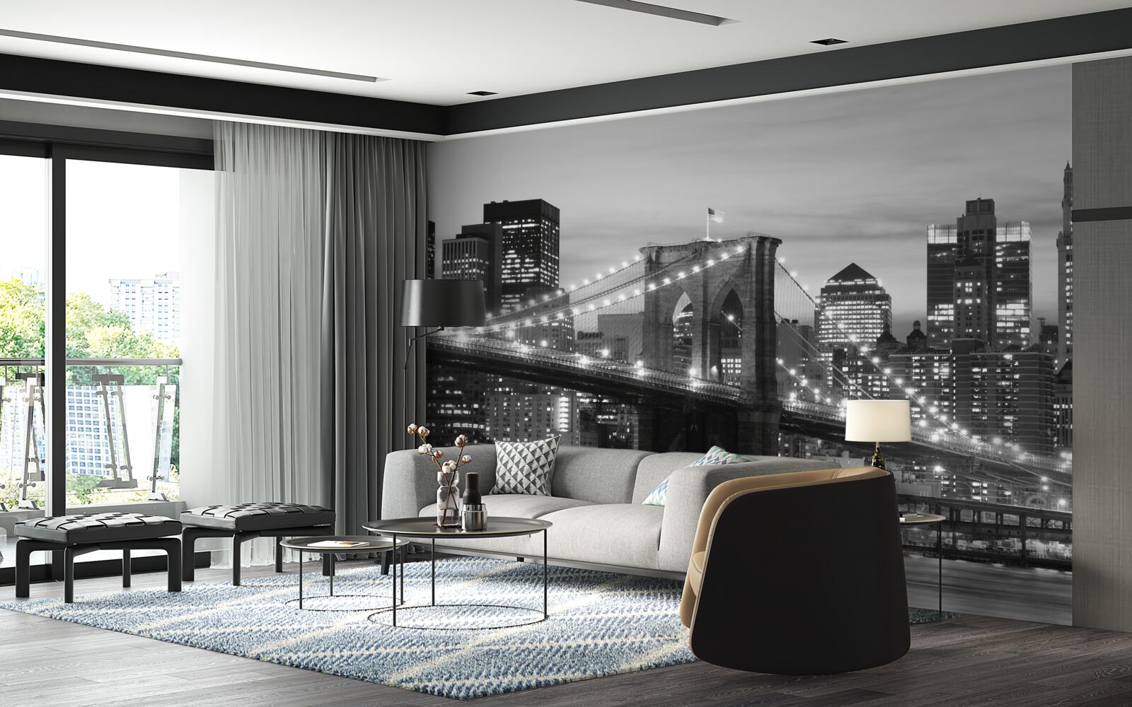 Fototapet podul brooklyn în alb și negru