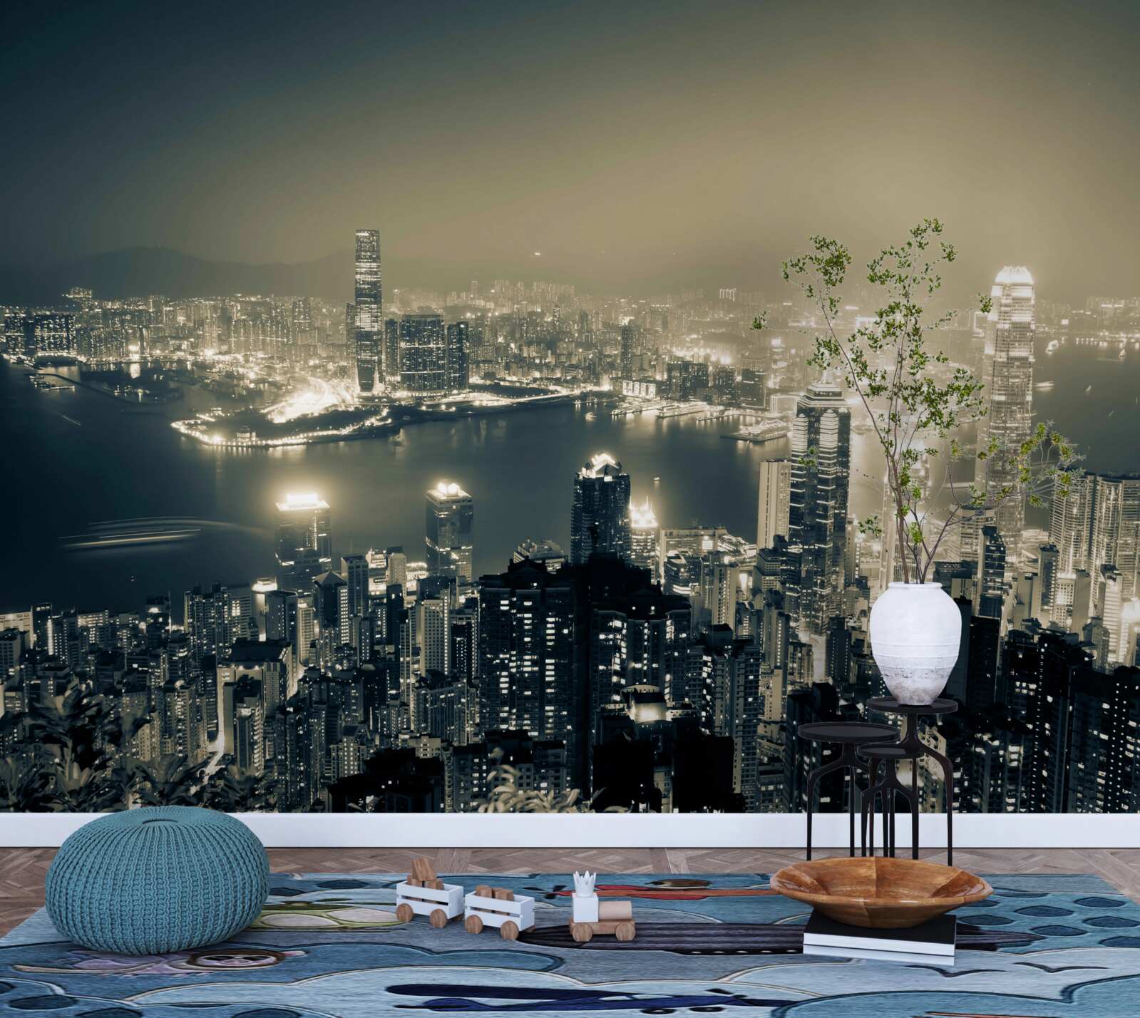 Fototapet vedere panoramică de noapte a orașului hong kong