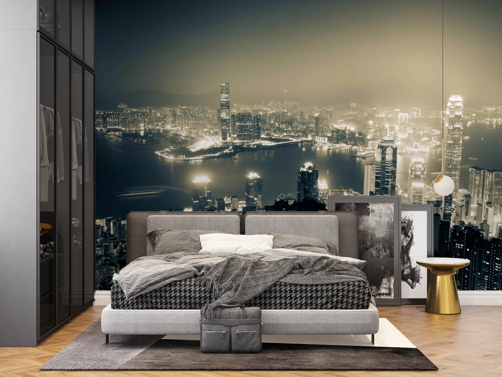 Fototapet vedere panoramică de noapte a orașului hong kong