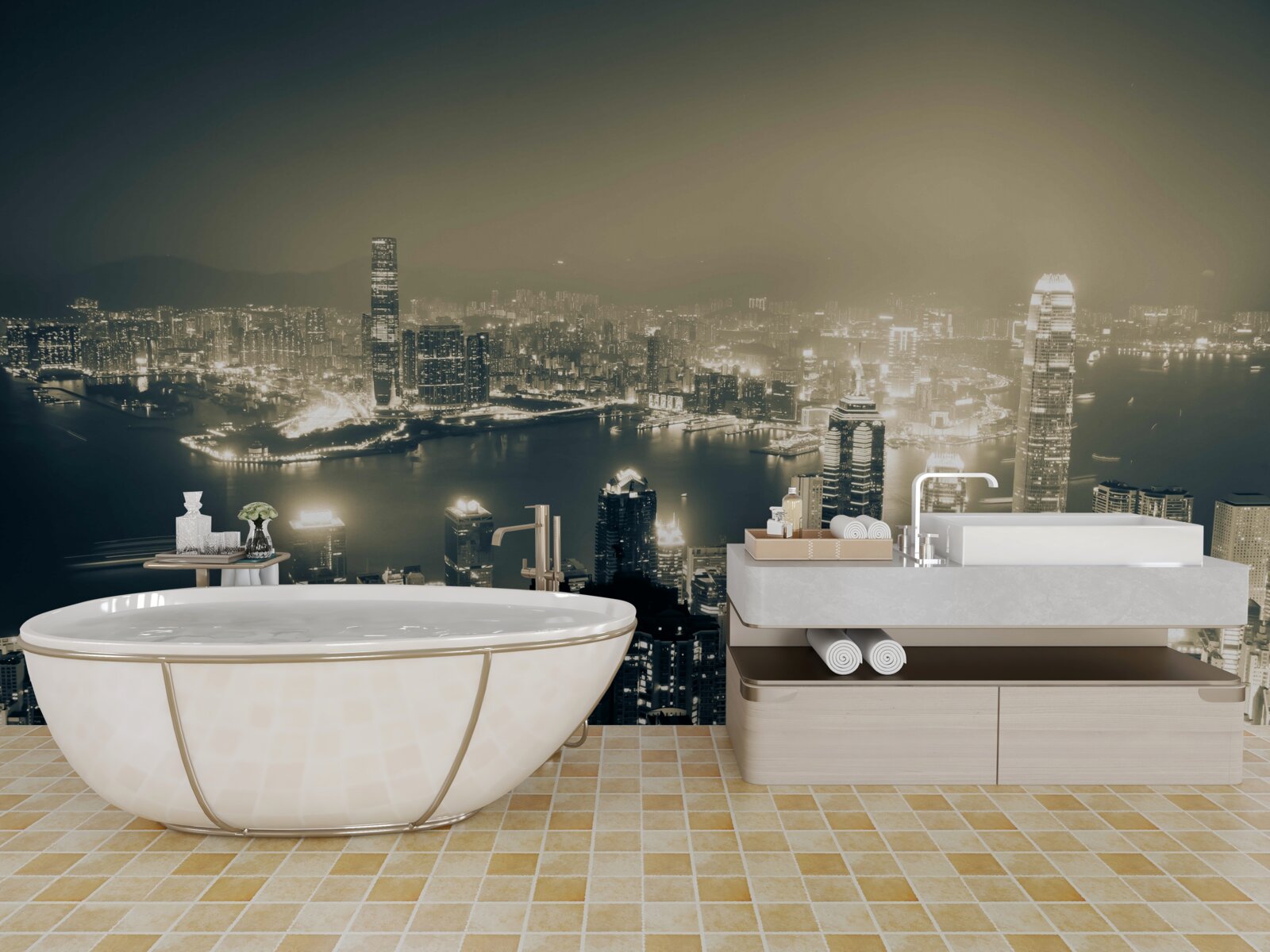 Fototapet vedere panoramică de noapte a orașului hong kong