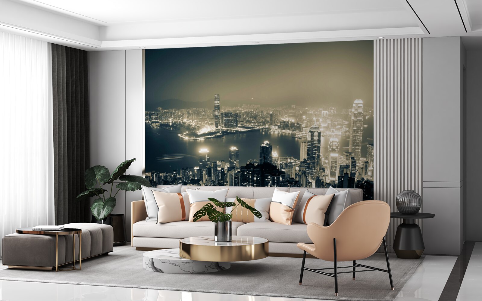 Fototapet vedere panoramică de noapte a orașului hong kong