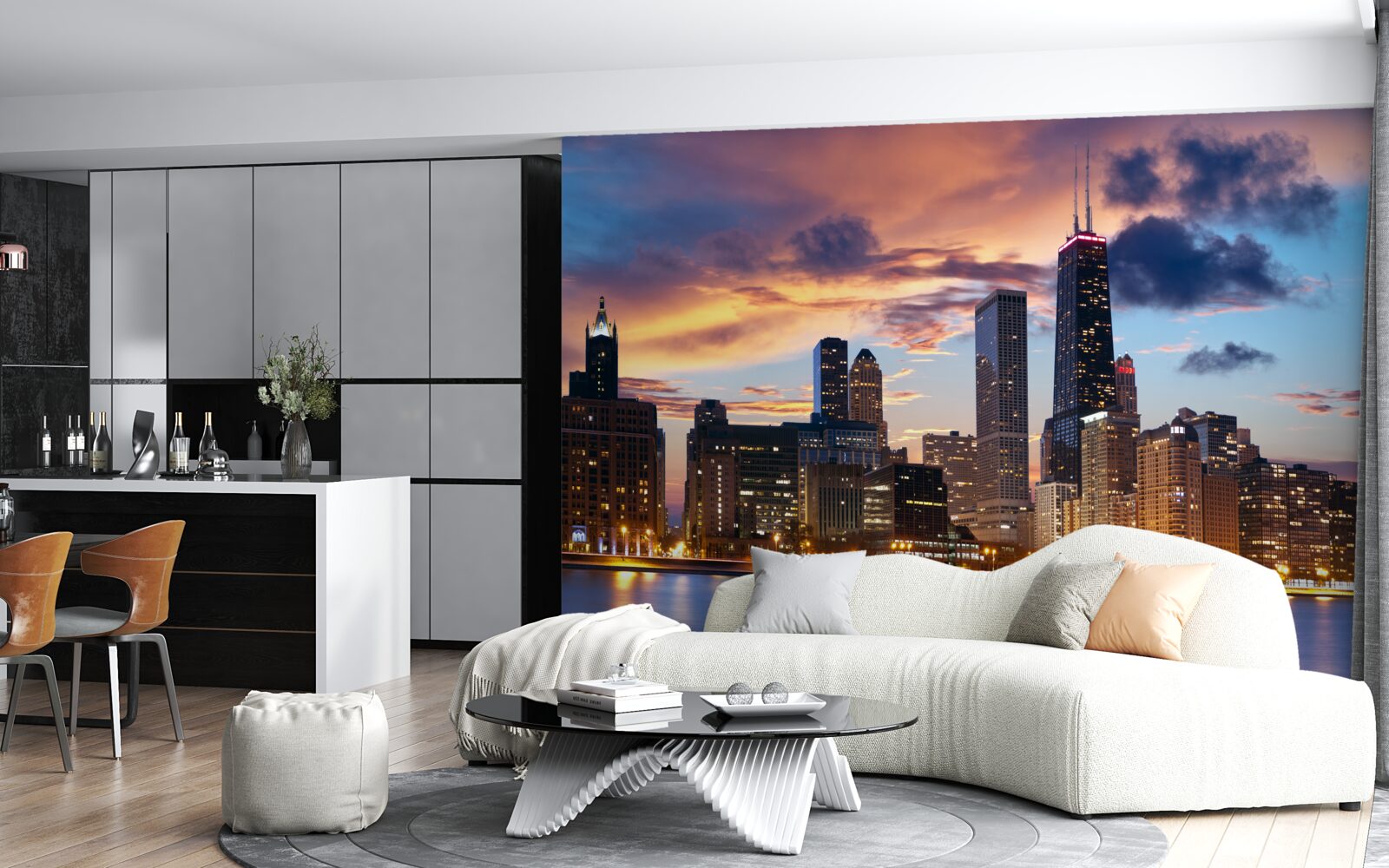 Fototapet apus de soare peste chicago, illinois