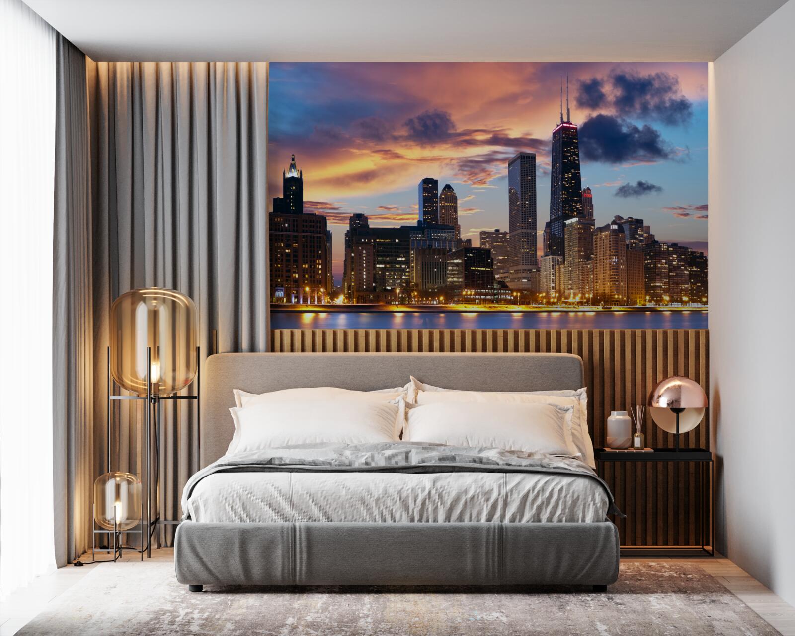 Fototapet apus de soare peste chicago, illinois