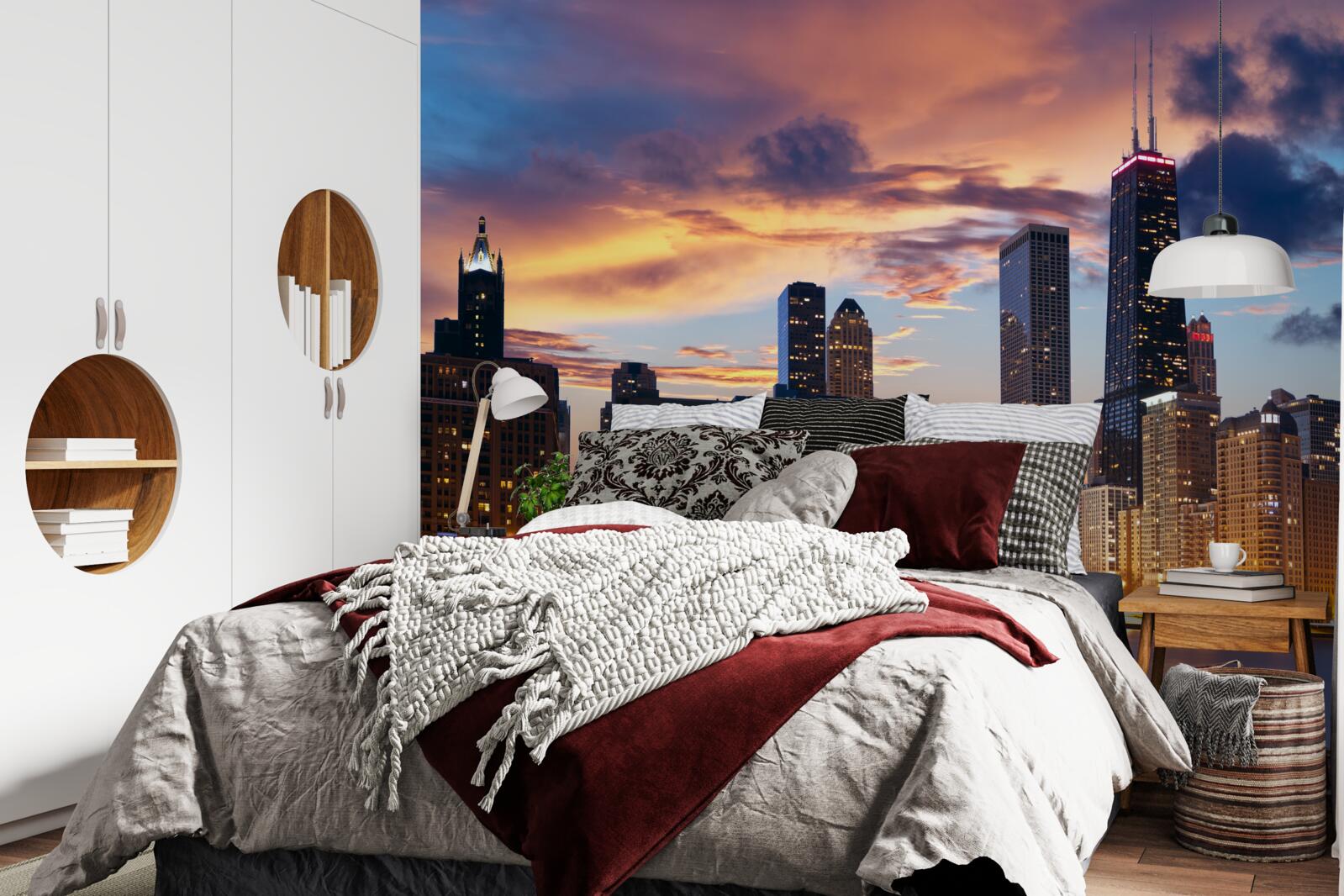 Fototapet apus de soare peste chicago, illinois