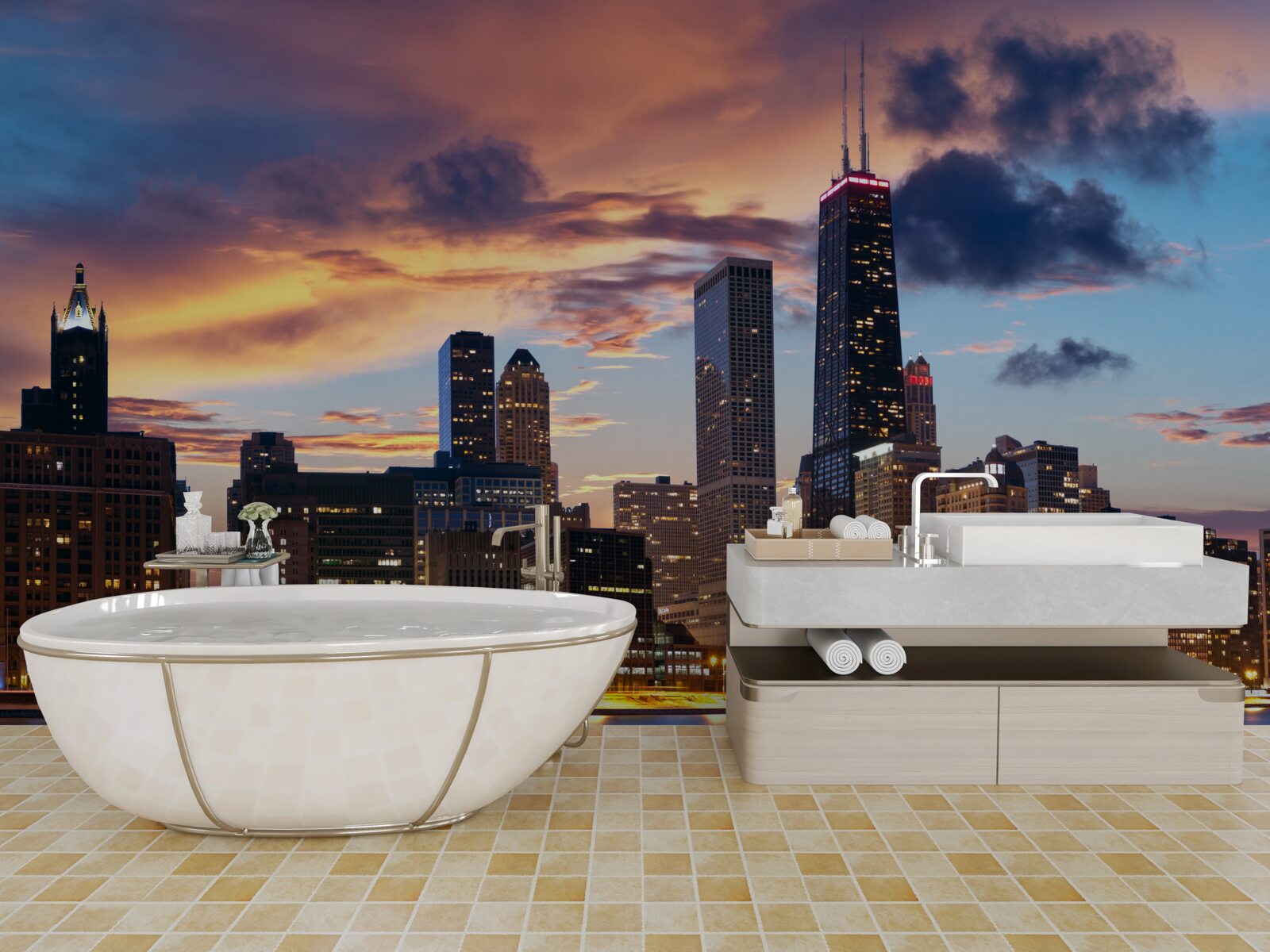 Fototapet apus de soare peste chicago, illinois