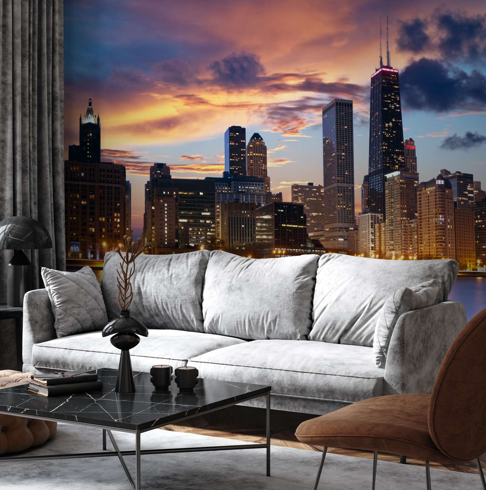 Fototapet apus de soare peste chicago, illinois