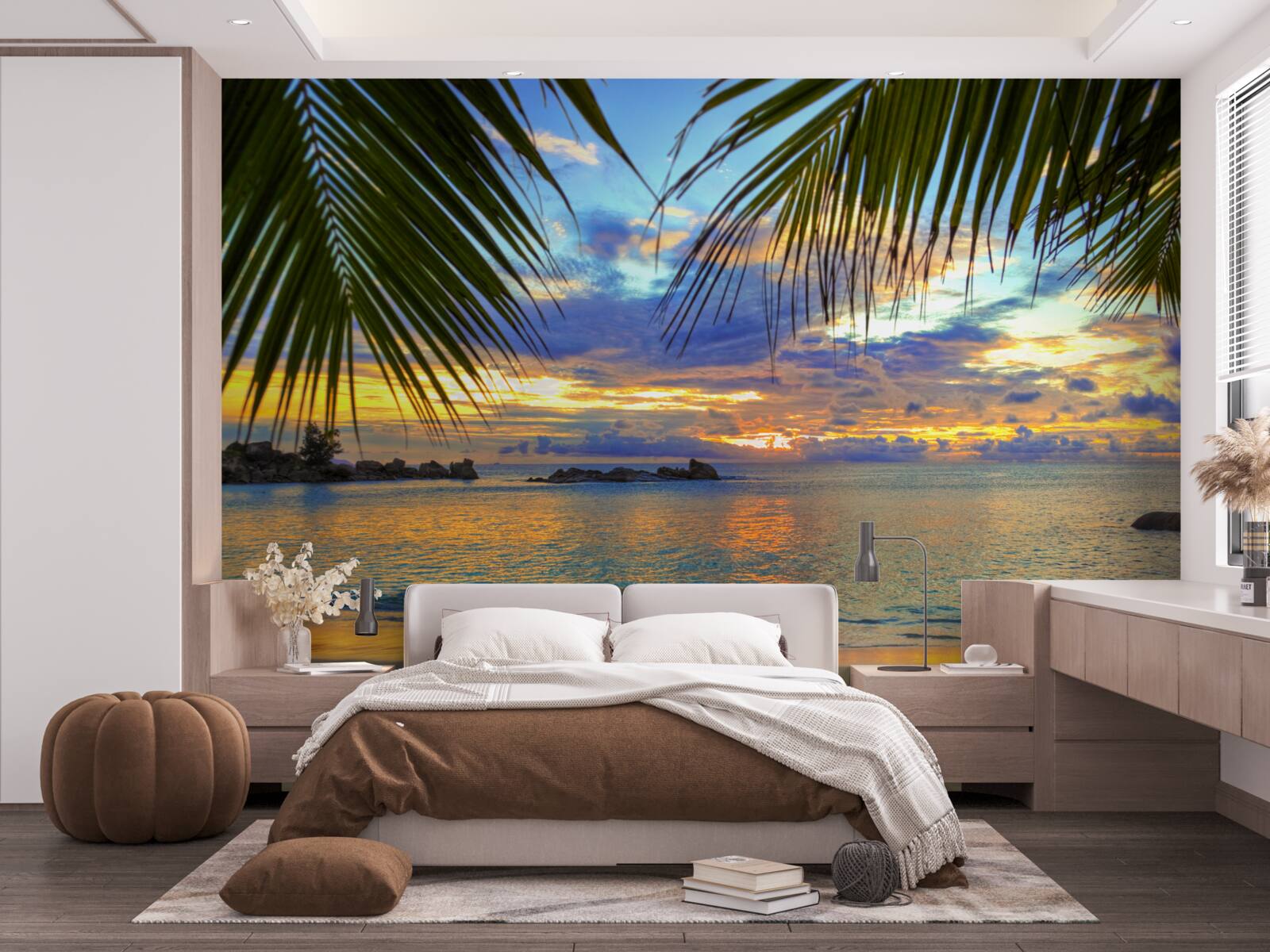 Fototapet țărmul este înconjurat de un apus de soare tropical liniștit