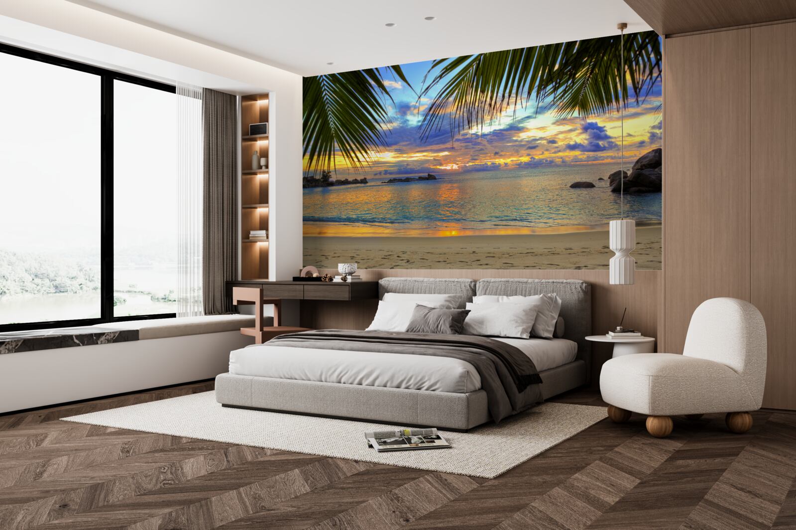 Fototapet țărmul este înconjurat de un apus de soare tropical liniștit