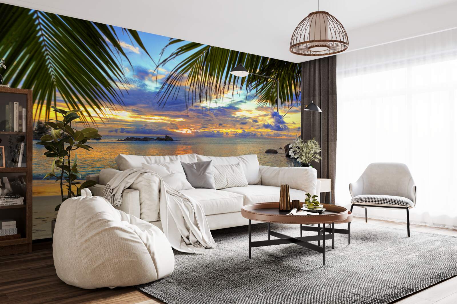 Fototapet țărmul este înconjurat de un apus de soare tropical liniștit