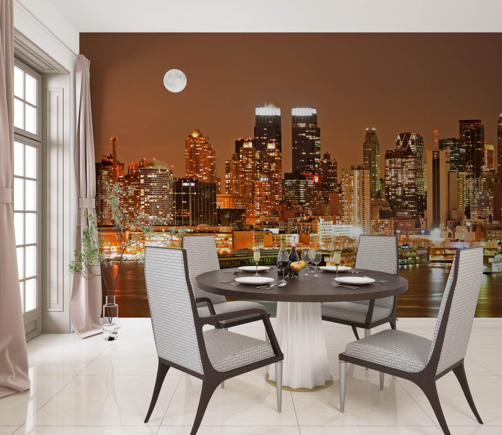 Fototapet orașul este luminat de o lună plină