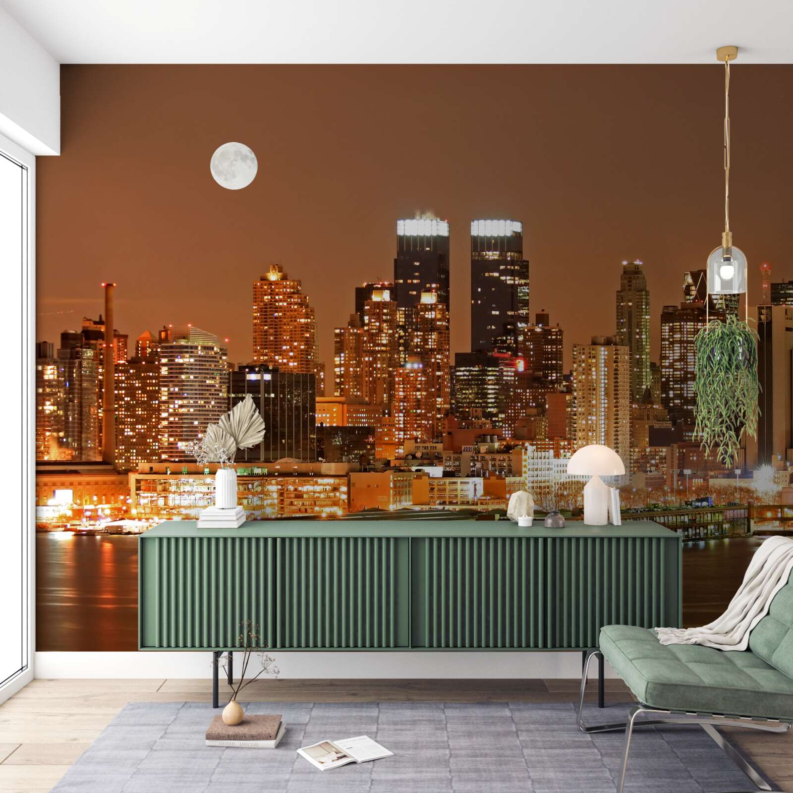 Fototapet orașul este luminat de o lună plină