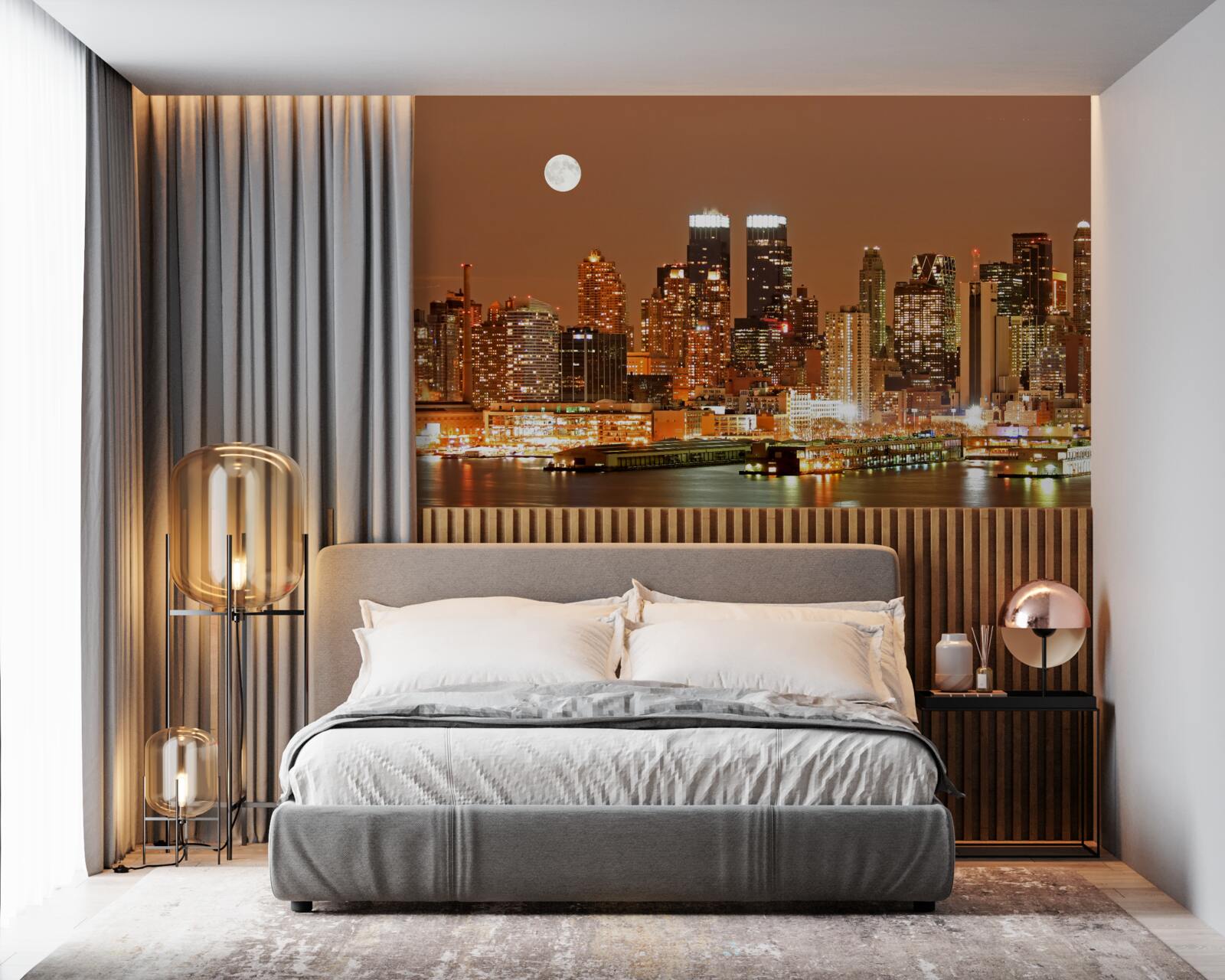 Fototapet orașul este luminat de o lună plină