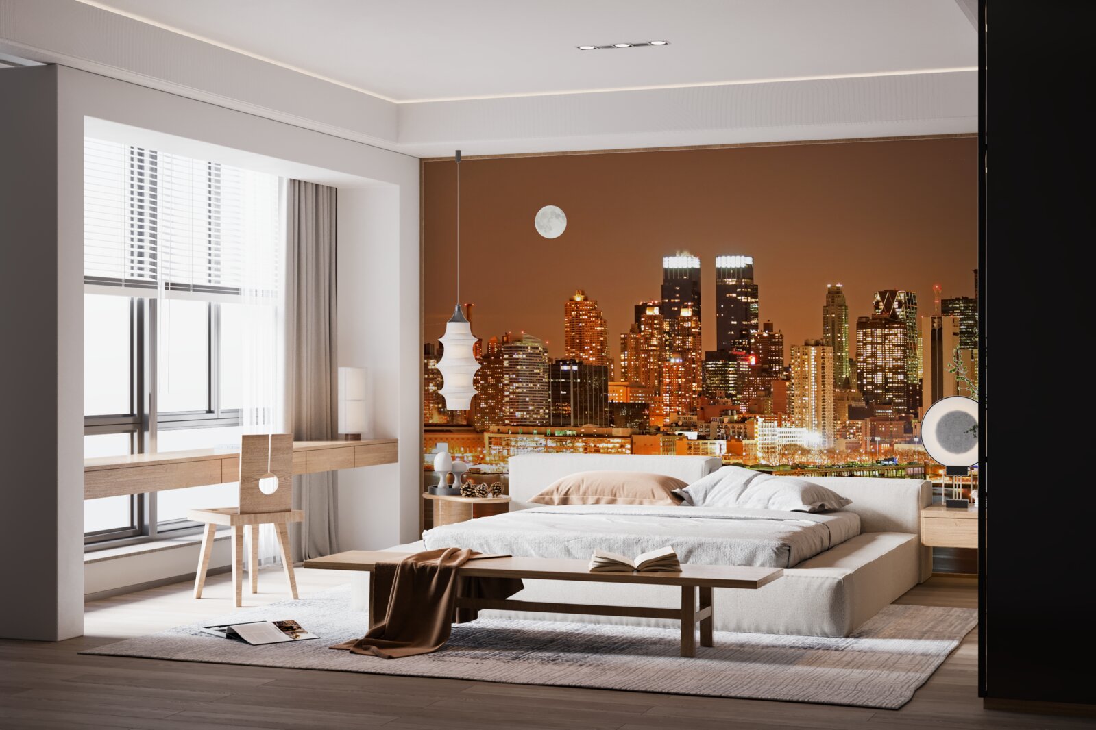 Fototapet orașul este luminat de o lună plină