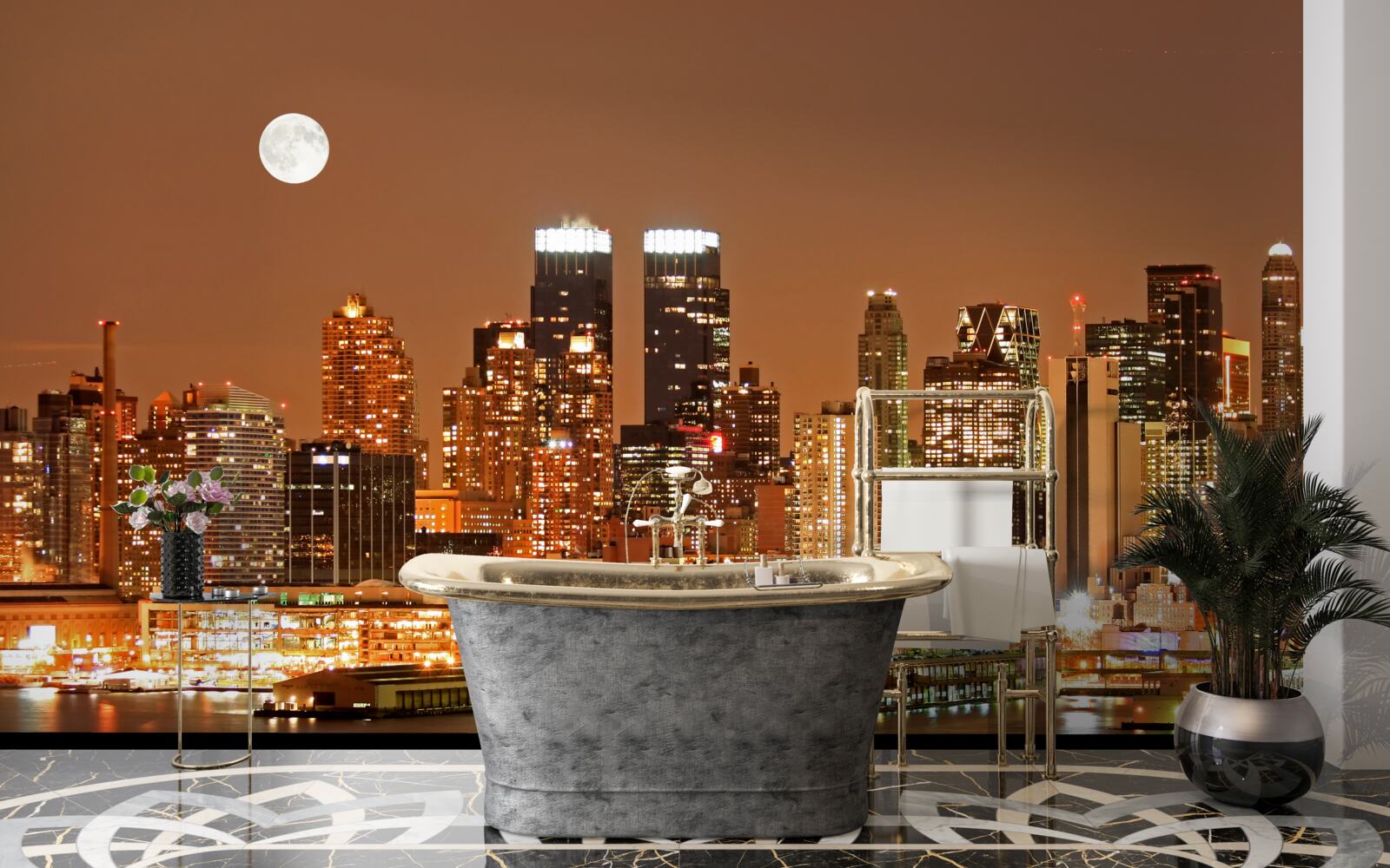 Fototapet orașul este luminat de o lună plină