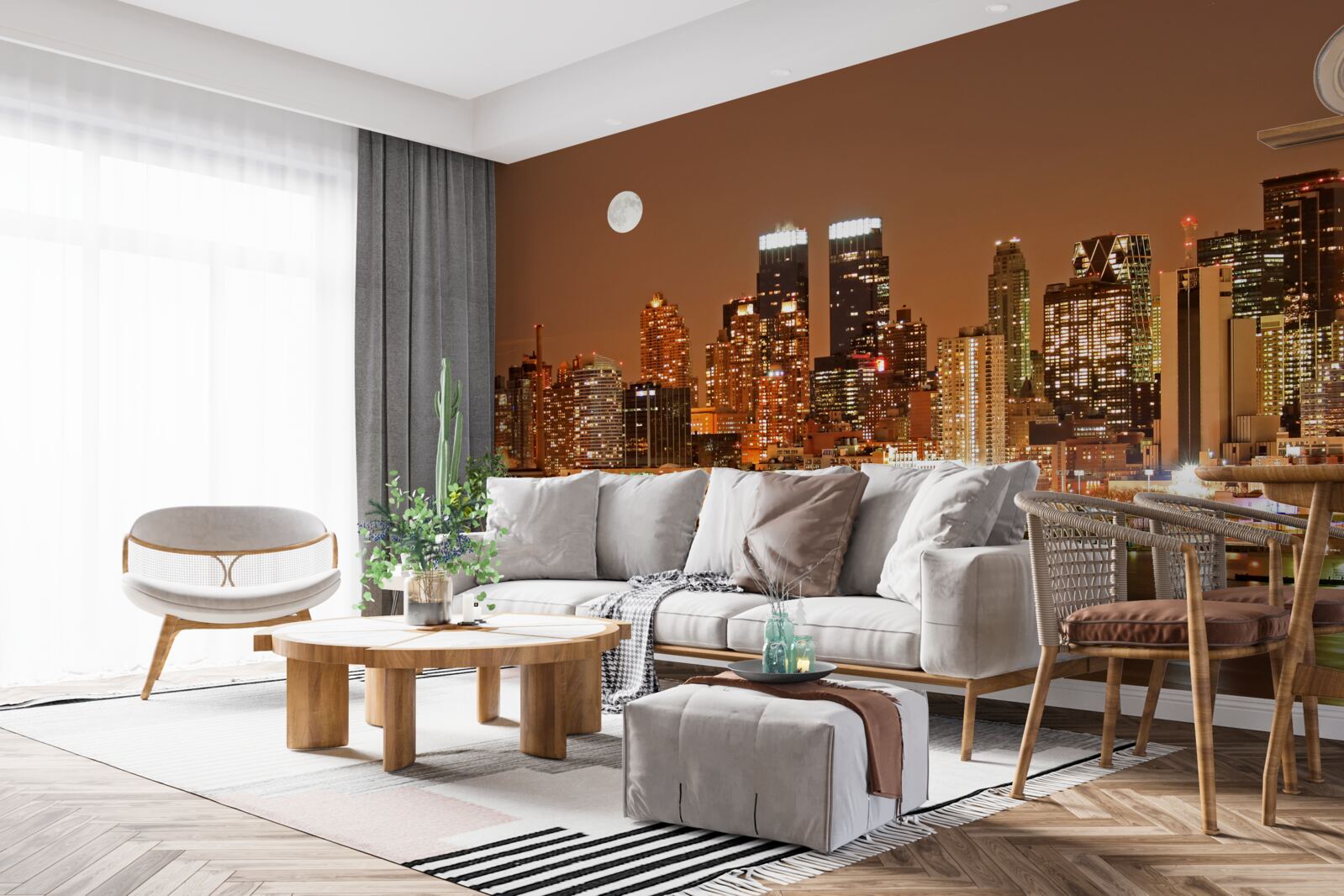 Fototapet orașul este luminat de o lună plină