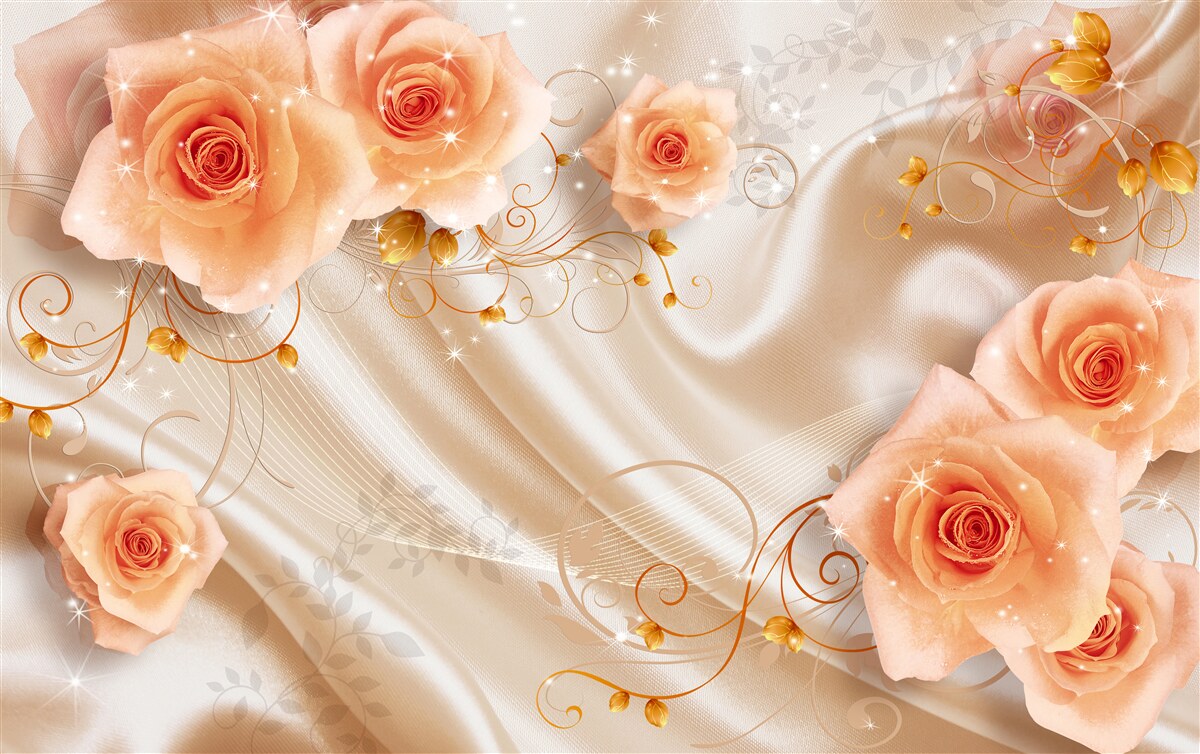 Fototapet trandafiri portocalii pe satin de mătase