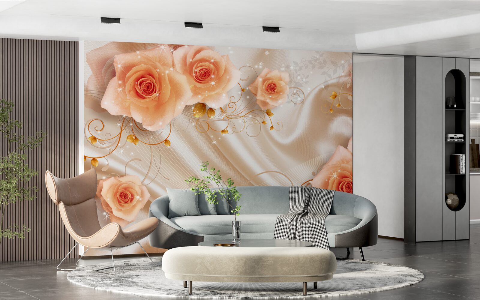 Fototapet trandafiri portocalii pe satin de mătase