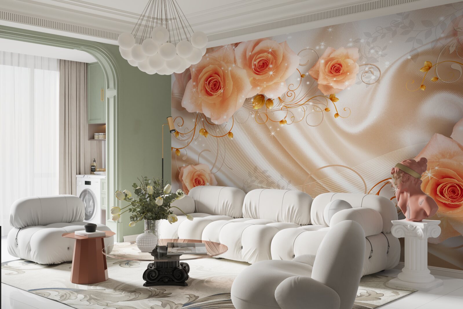 Fototapet trandafiri portocalii pe satin de mătase