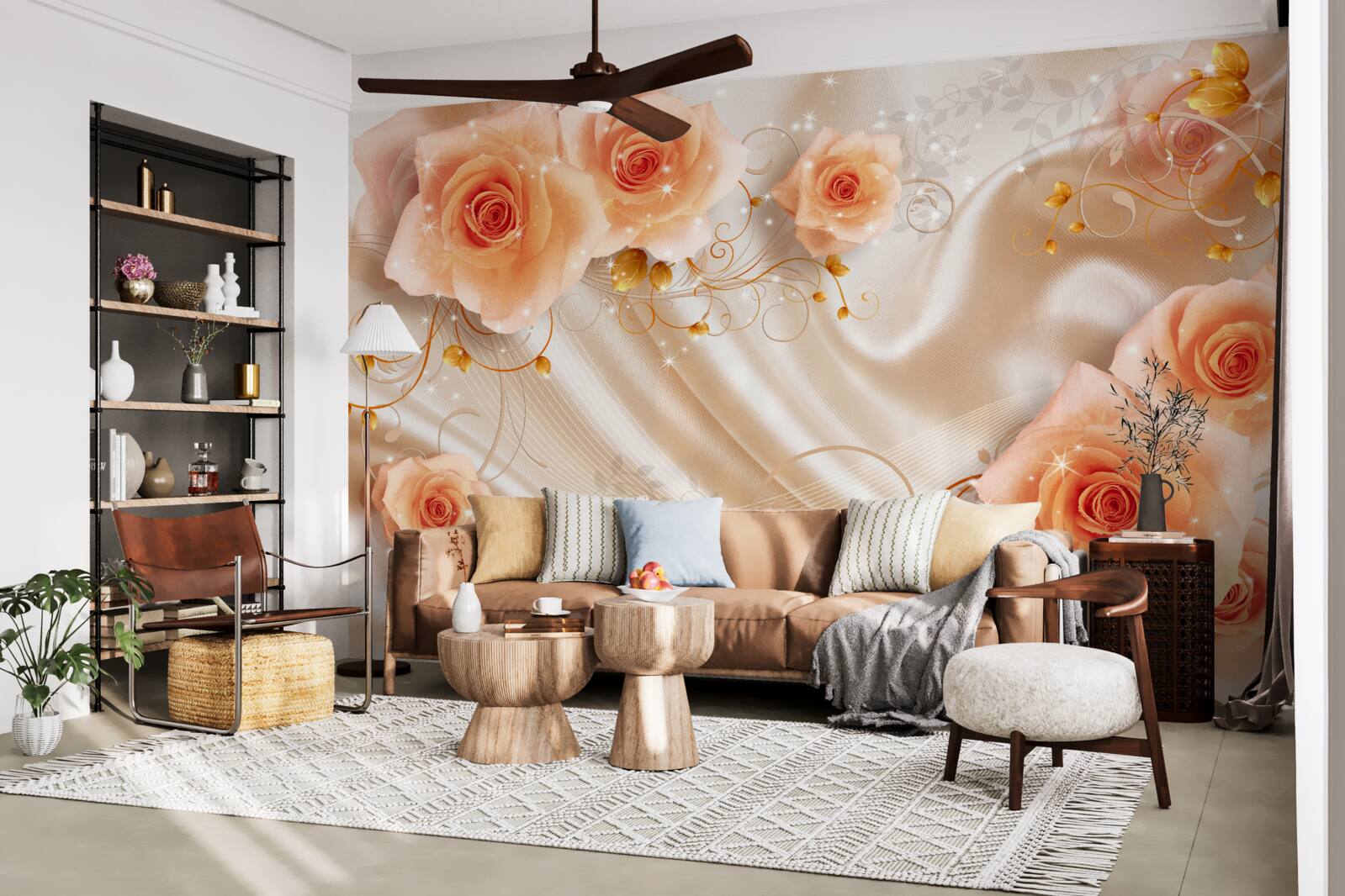 Fototapet trandafiri portocalii pe satin de mătase