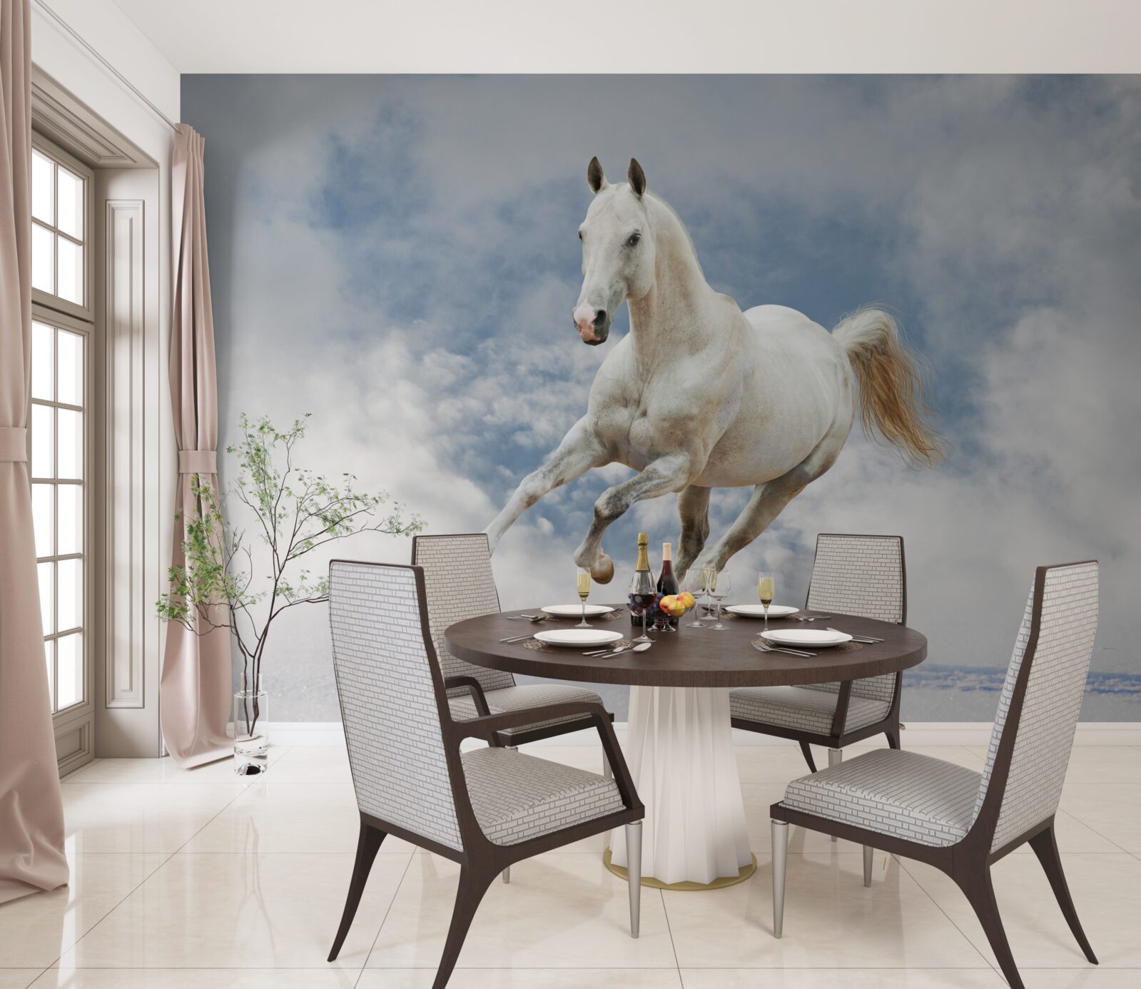 Fototapet galopează calul alb