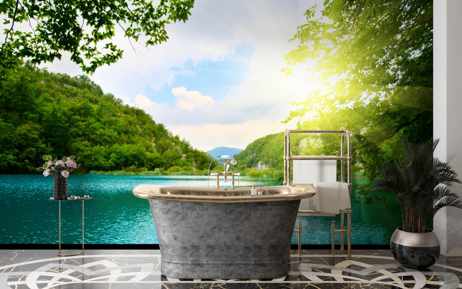 Fototapet răsărit de soare pe suprafața apei