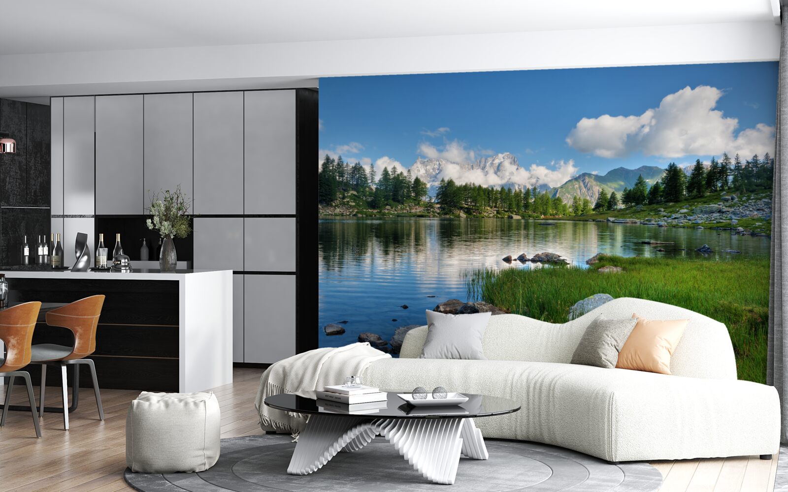 Fototapet un gust de vară al unui râu de munte liniștit