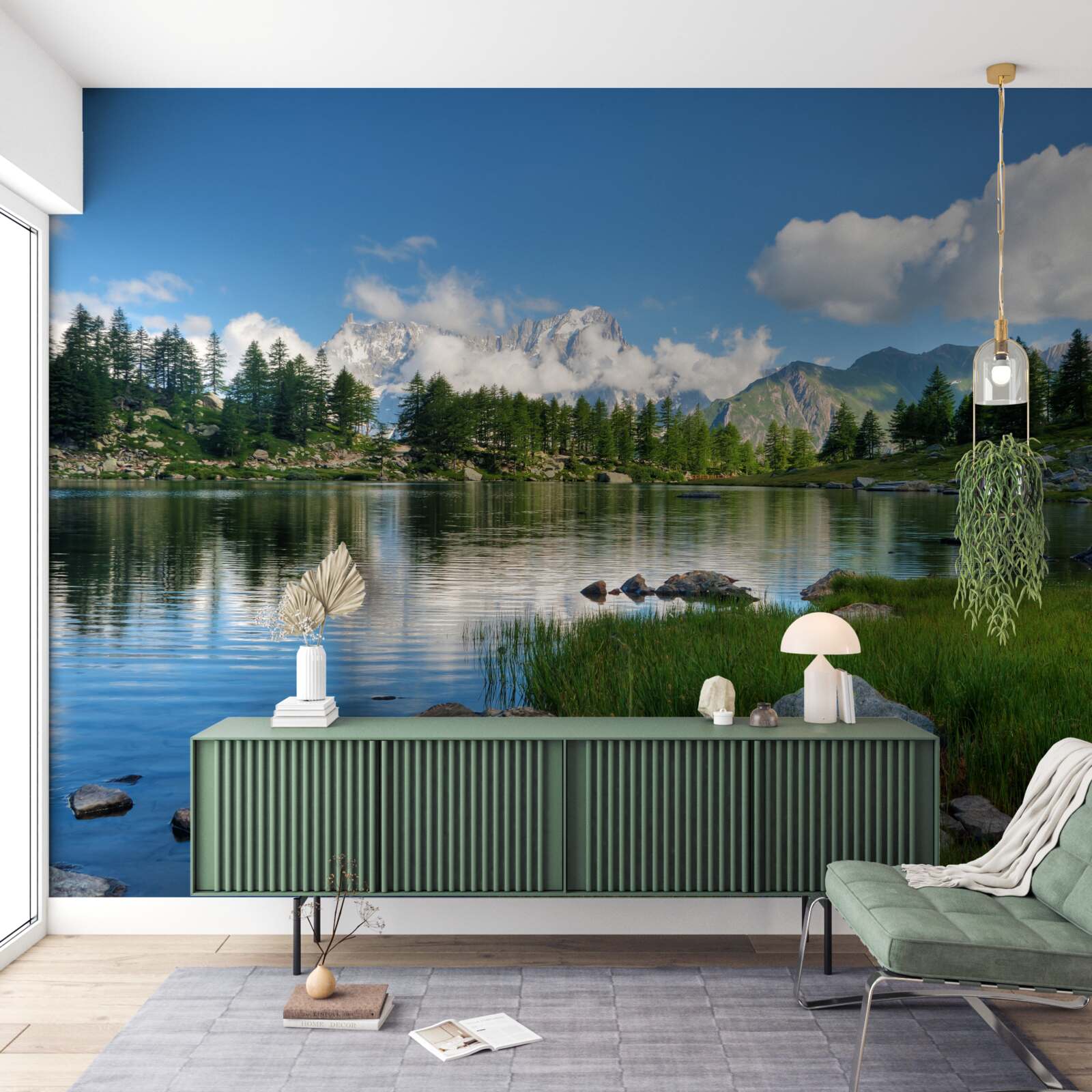 Fototapet un gust de vară al unui râu de munte liniștit