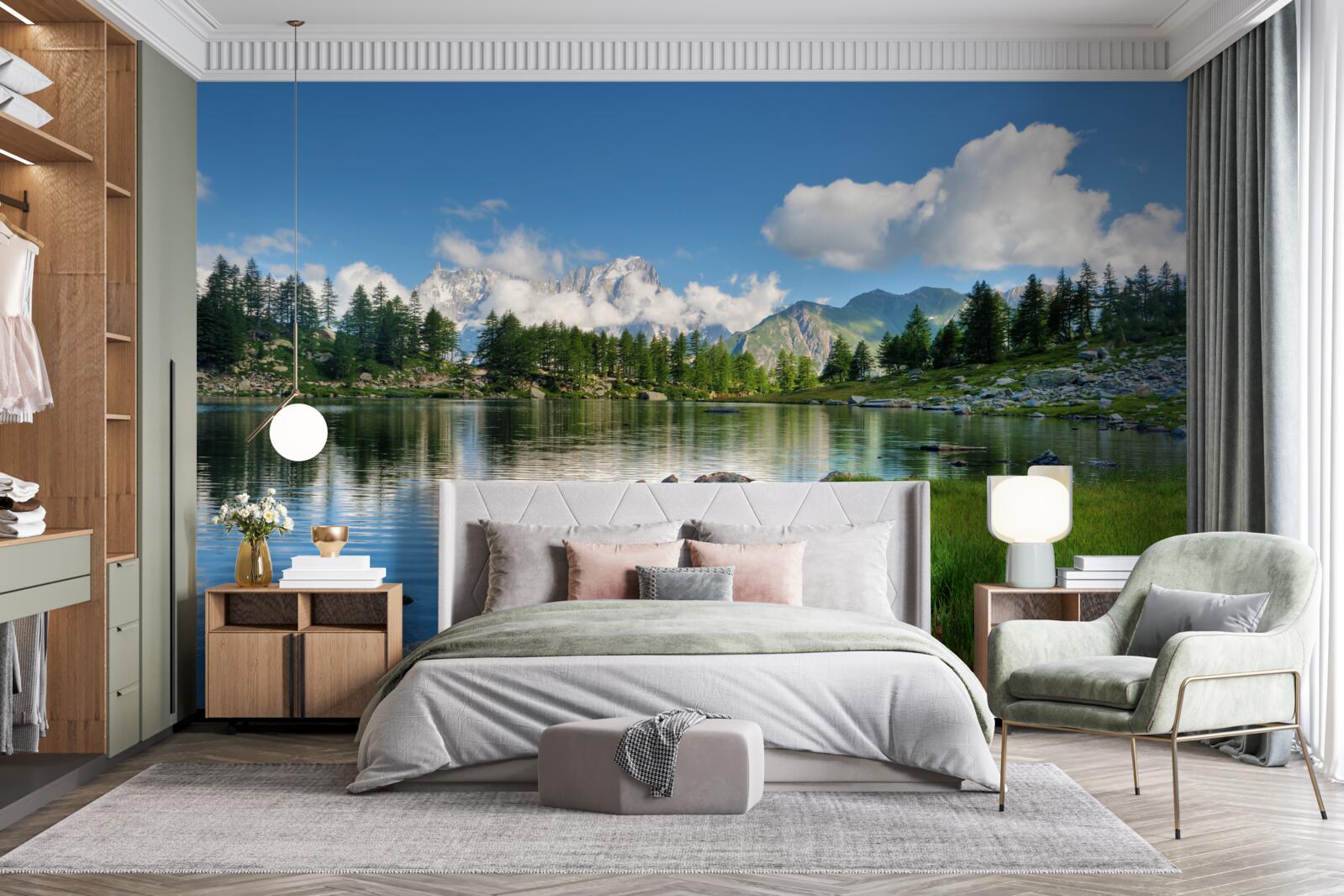 Fototapet un gust de vară al unui râu de munte liniștit