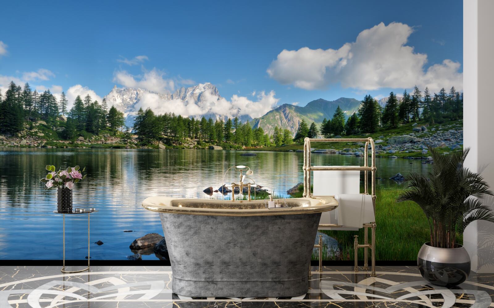 Fototapet un gust de vară al unui râu de munte liniștit