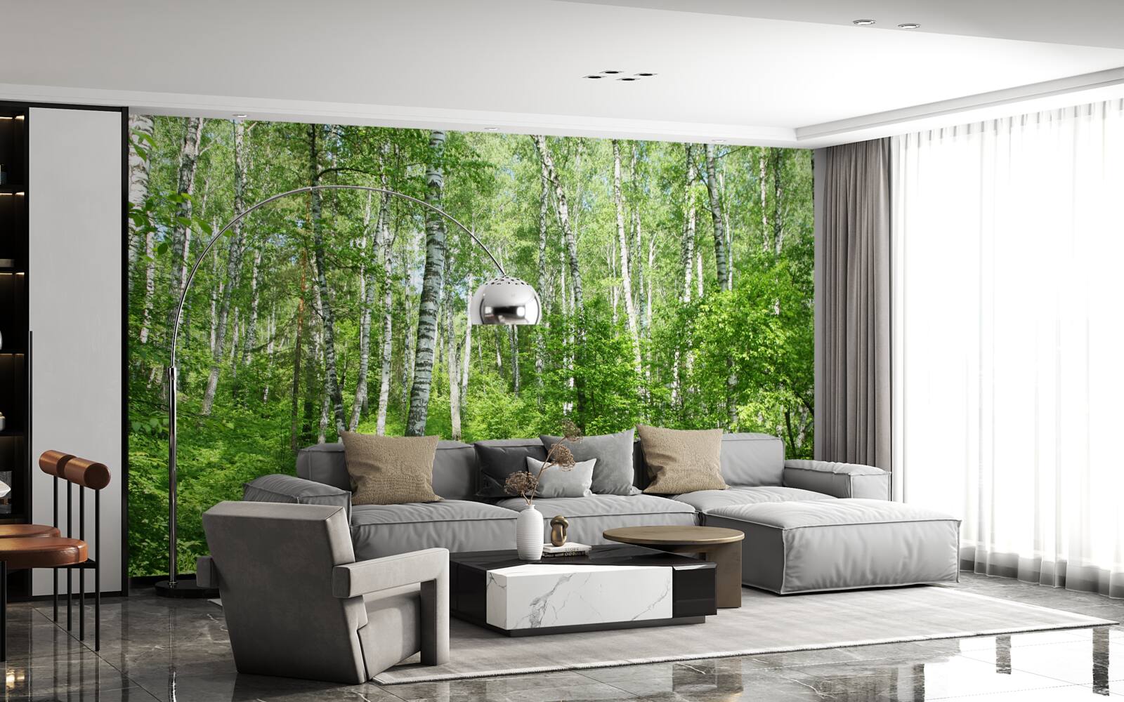 Fototapet Cărare prin pădurea de mesteceni în timpul sezonului estival