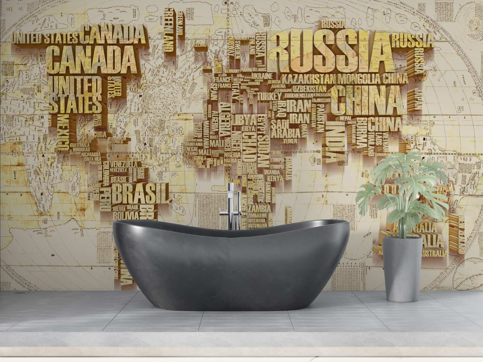 Fototapet globul este format din numele țărilor
