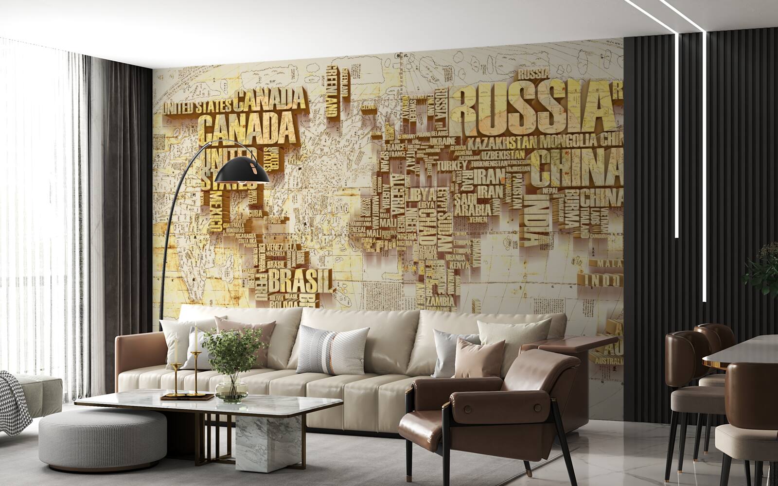 Fototapet globul este format din numele țărilor